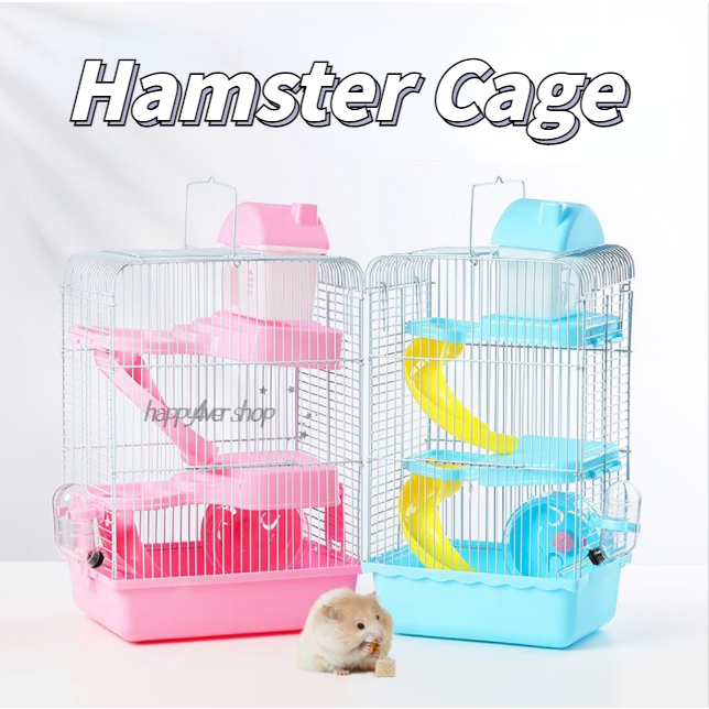 View of Large Size Hamster Cage House With Wheel Accessories Water Bottle For ...