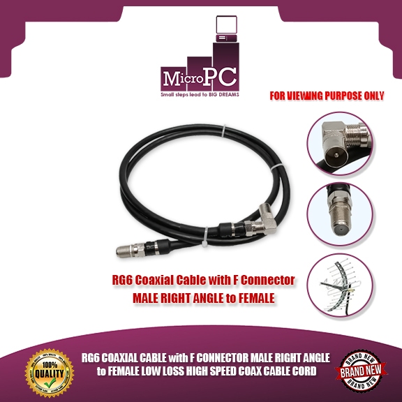 MICRO PC RG6 COAXIAL CABLE with F CONNECTOR MALE RIGHT ANGLE to FEMALE ...