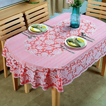 4/6/8 Seater Tablecloth Mantel Oil Resistant Gold/Red Oval Table Cover ...