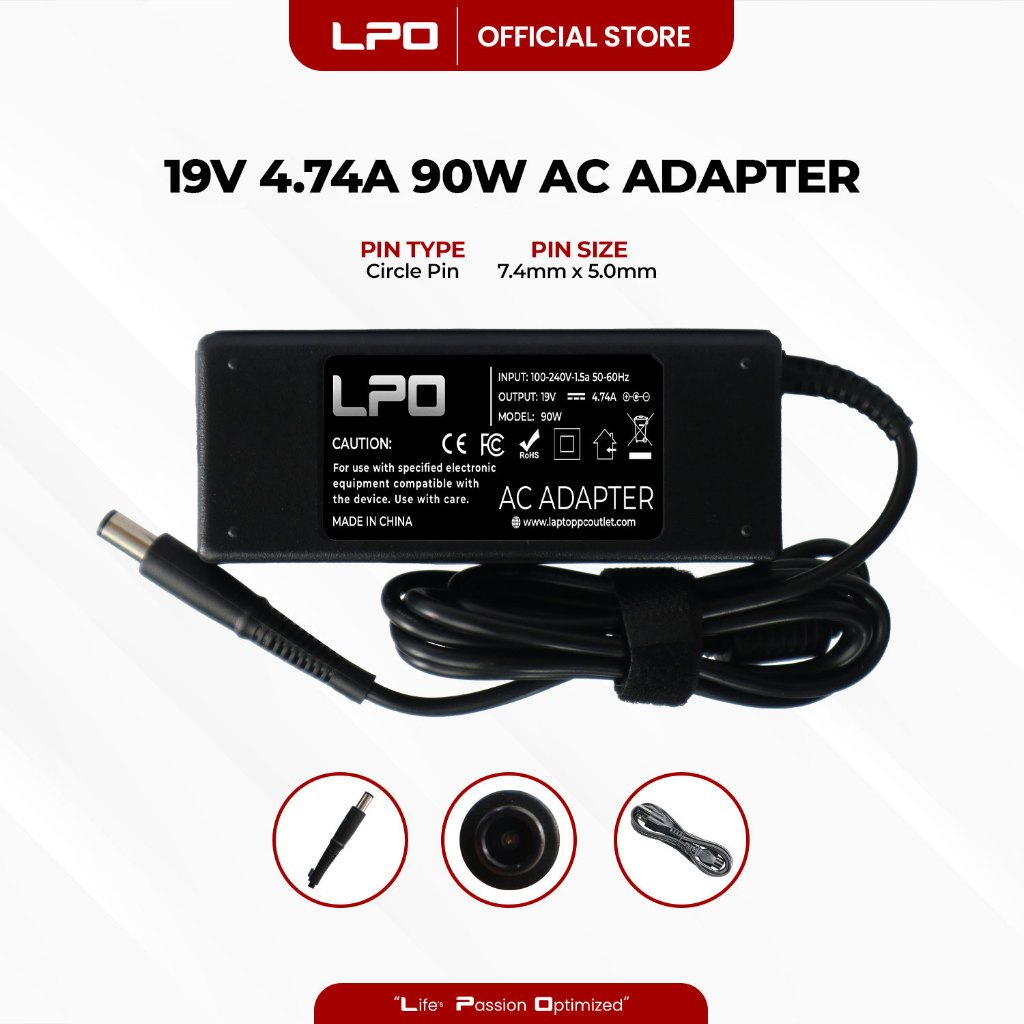 LPO Charger 4.74A Circle Pin For HP Pavilion G4 G6 G7 M6 DM4 DV4 DV5 ...