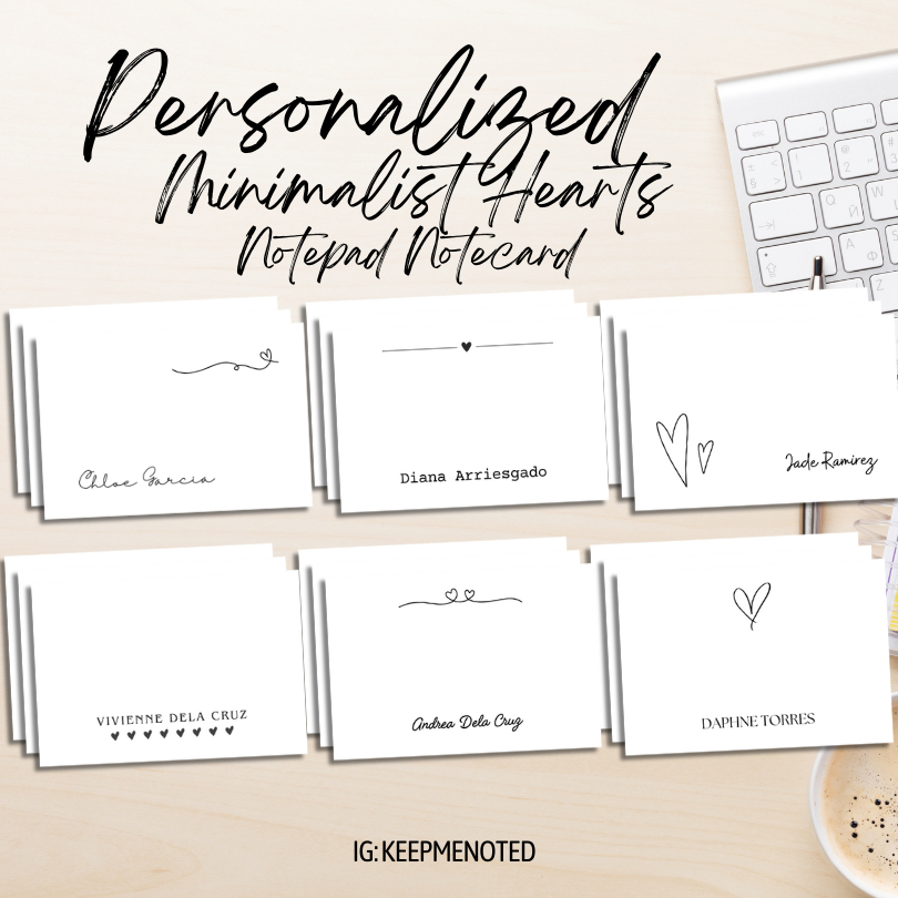 Personalized Minimalist Hearts Notepads Notecards Custom Heart Love ...