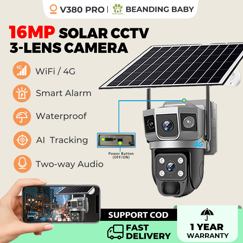 V380 Pro CCTV Camera Outdoor 16MP Three Lens 10X PZT No WIFI Needed ...