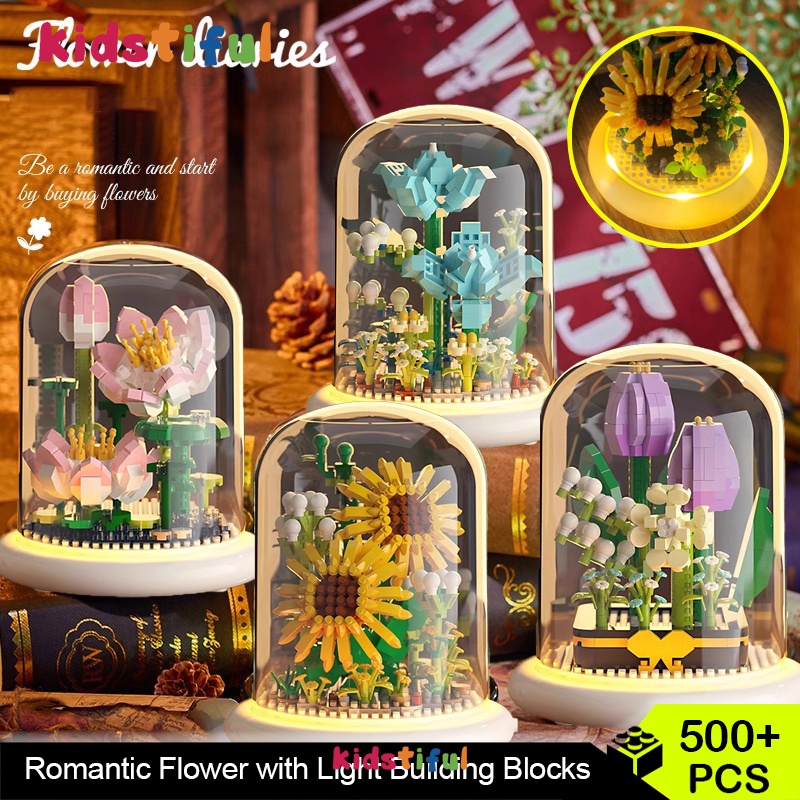 Romantic Roses Sunflower Flowers with Lights Building Blocks Assembled ...