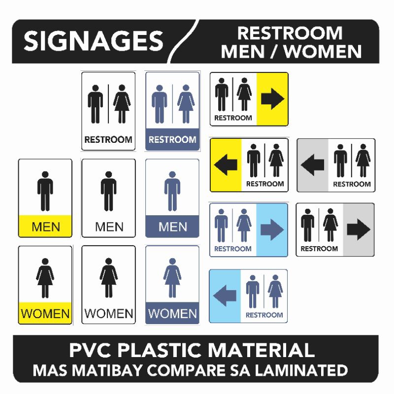 PVC Plastic signage restroom men women restroom right restroom left ...