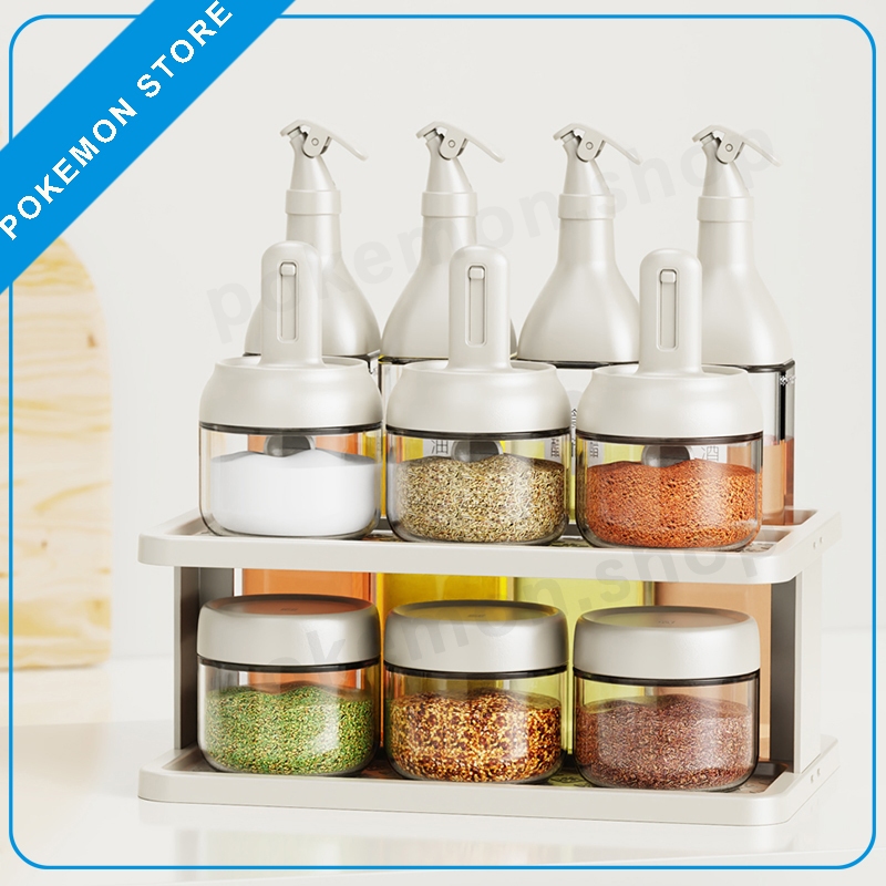 11pcs Kitchen seasoning jar oil pot set combination box storage rack ...