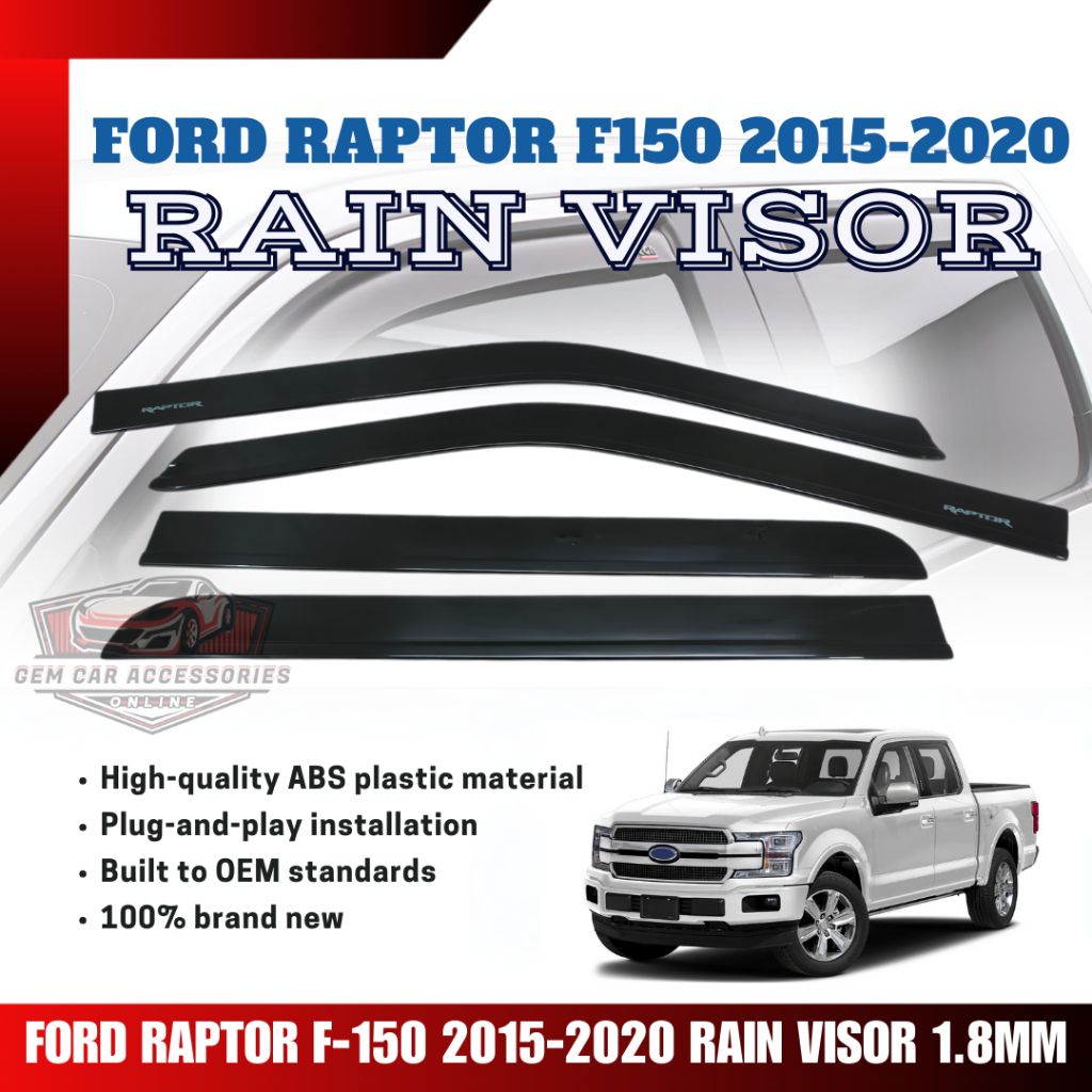 GCAO RAIN VISOR RAPTOR F-150 2015, 2016, 2017, 2018, 2019, 2020 BLACK 1 ...