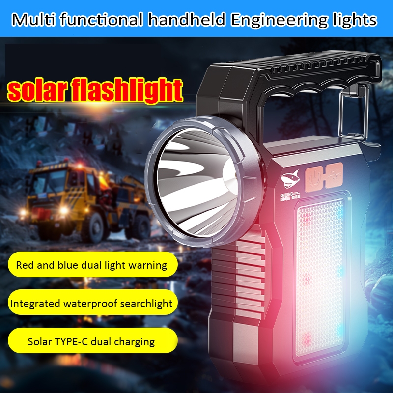 Solar strong light flashlight rechargeable waterproof emergency ...