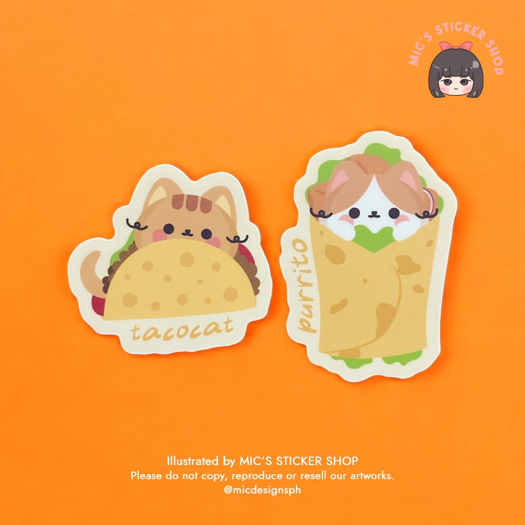 Tacocat & Purrito Neko Vinyl Sticker Pack (2pcs) | Cat Waterproof ...