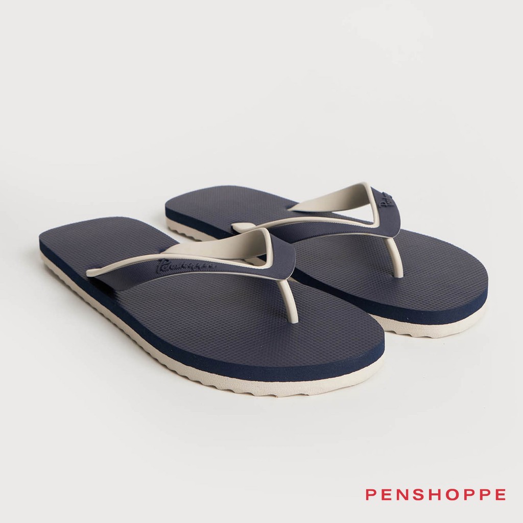 Penshoppe Two-Toned Sawtooth Sole Flip Flops Slippers For Men (Black/Navy  Blue/Bone/Green)
