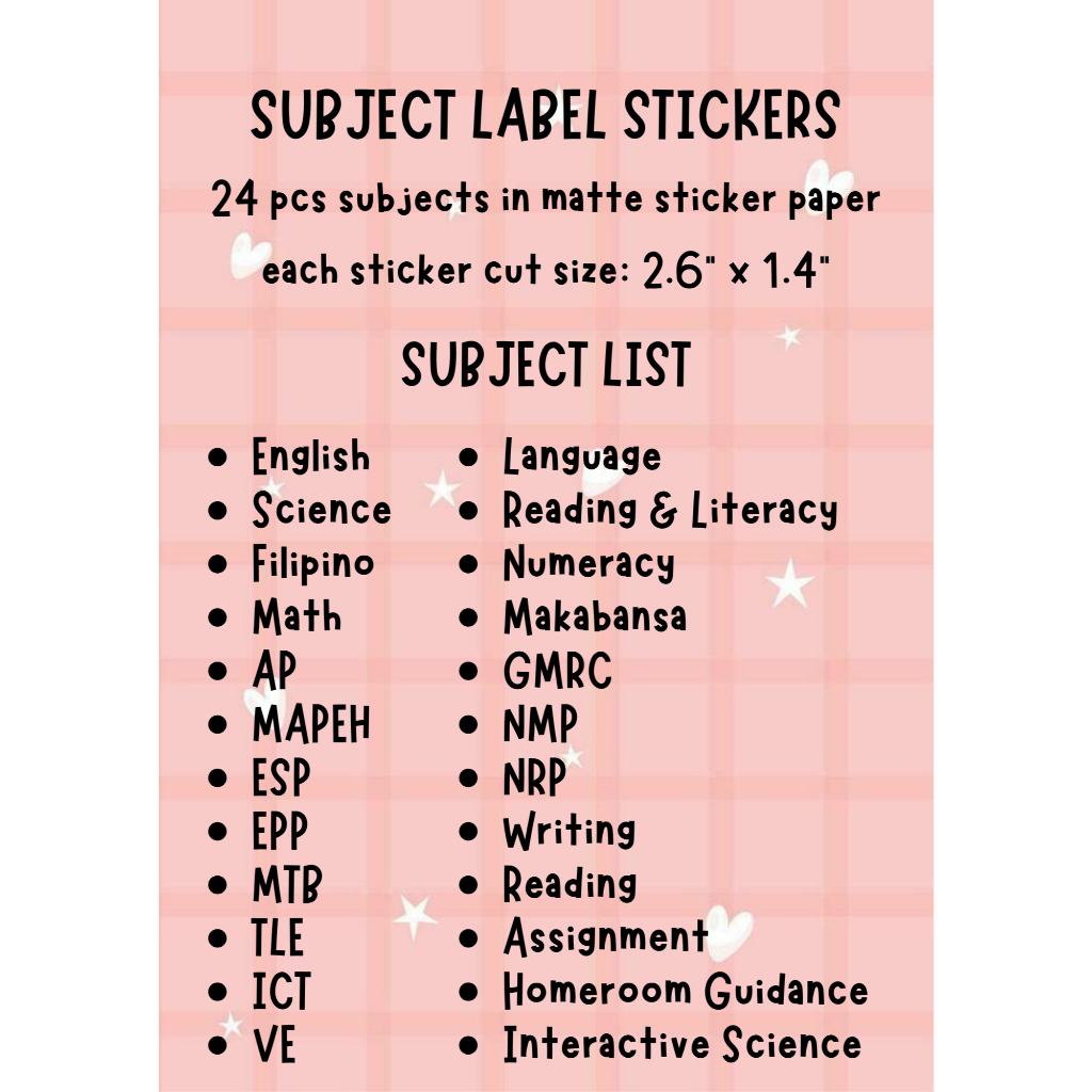 School Subject Label Sticker - 24 SUBJECTS | Shopee Philippines
