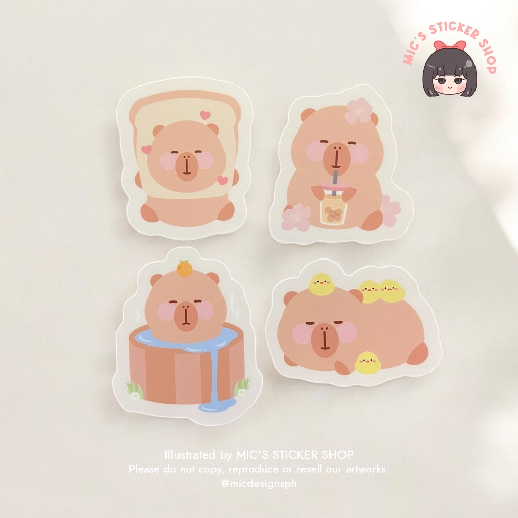Kawaii Capybara Vinyl Sticker Pack (4pcs) | Waterproof Laptop Journal ...