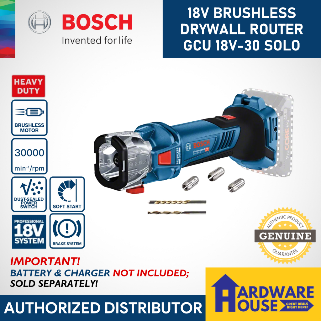 ORIGINAL BOSCH 18V Brushless Drywall Router GCU 18V-30 Solo Bare Tool ...