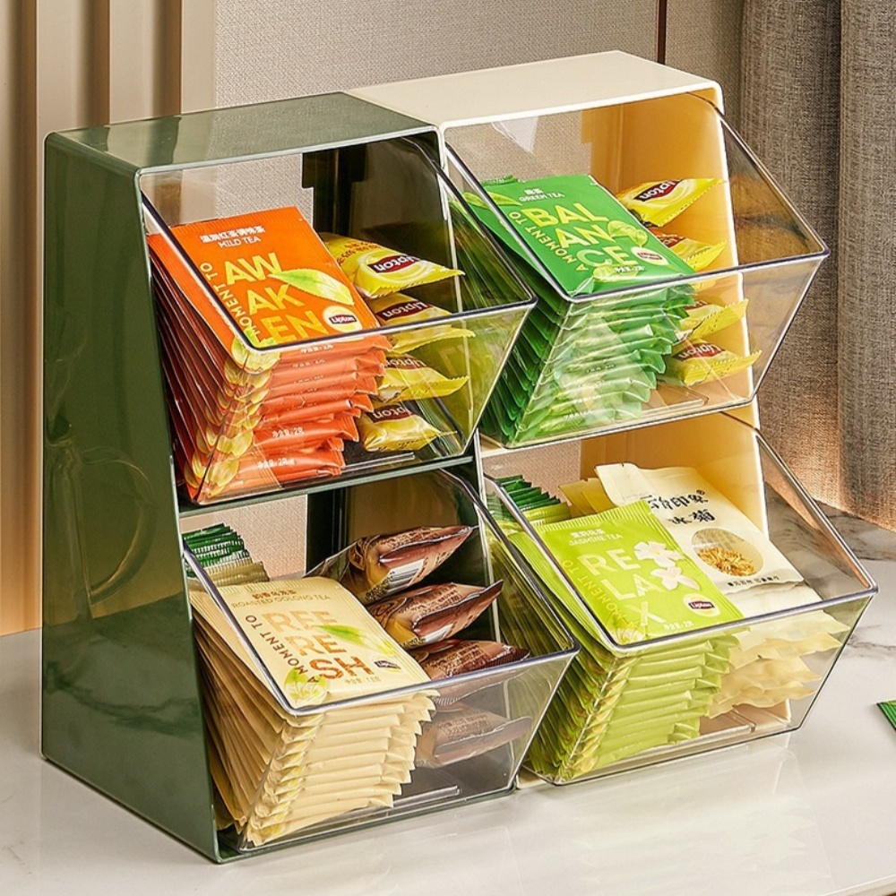 2 Tier Partition Desktop Tea Bag Container Condiment Storage Coffee ...