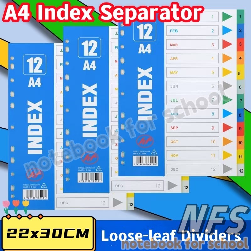 NFS A4 Index Separator 12 Pages Numbers Loose-leaf Dividers Multi ...