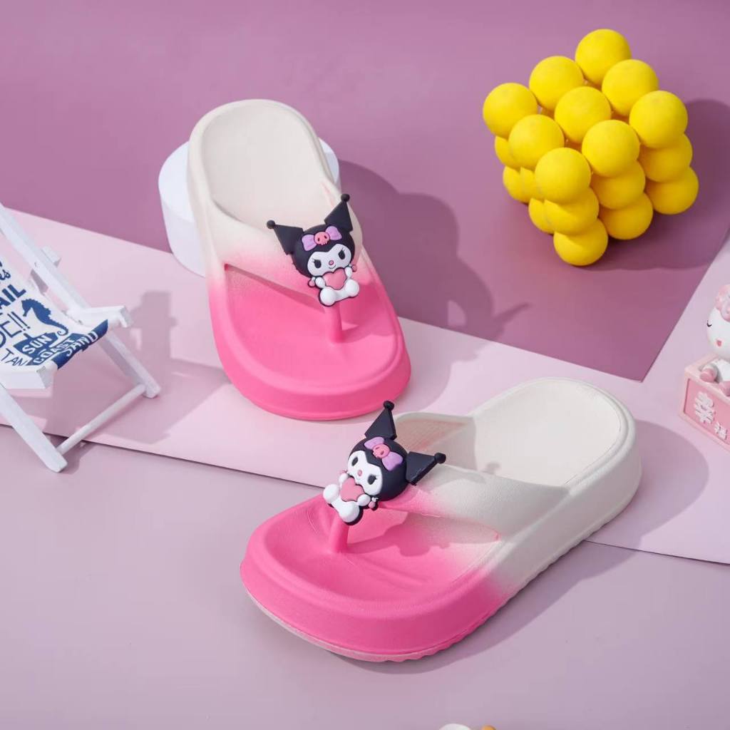 Saniro Kuromi Slippers for kids girls baby cartoon shoes high heels Toddler  Flip Flops#2699-1