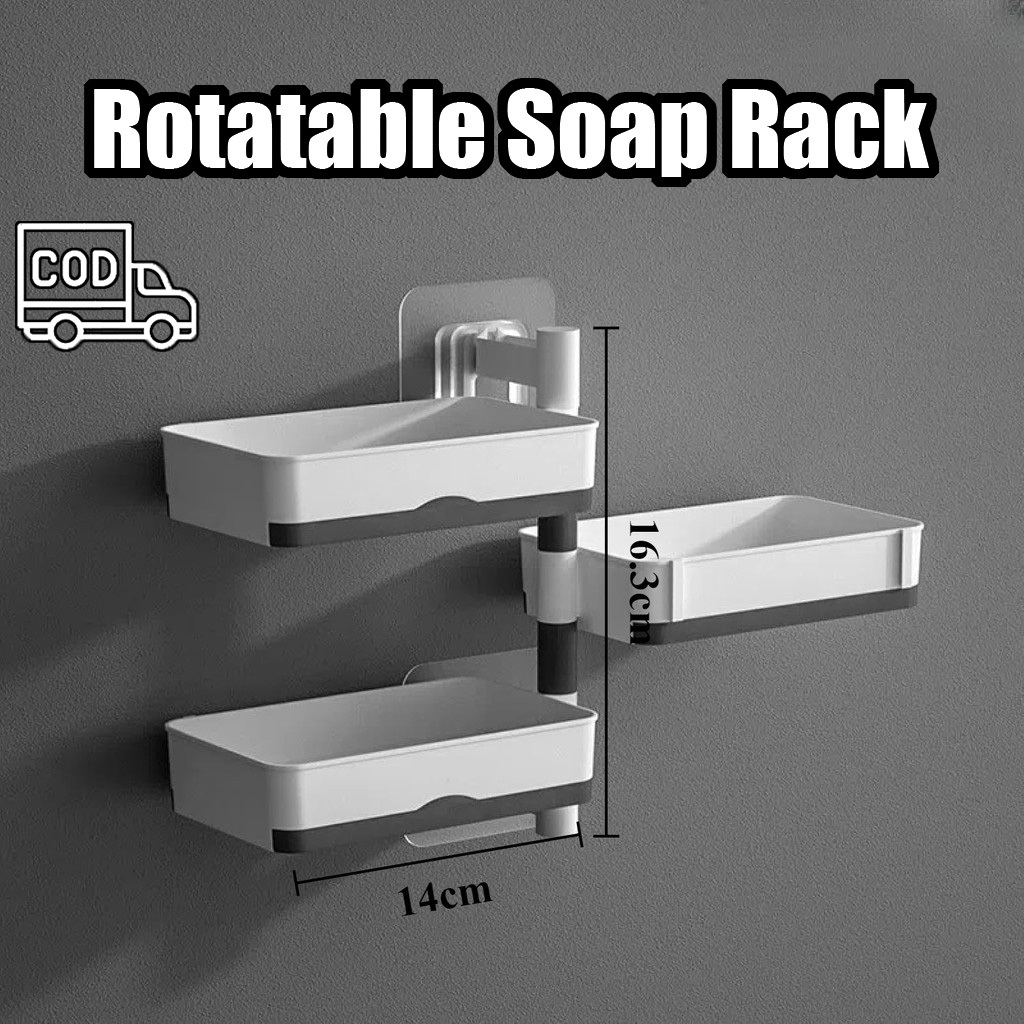 3 Layer Waterproof Rotating Soap Box Rack White Thickened Wall Mounted ...