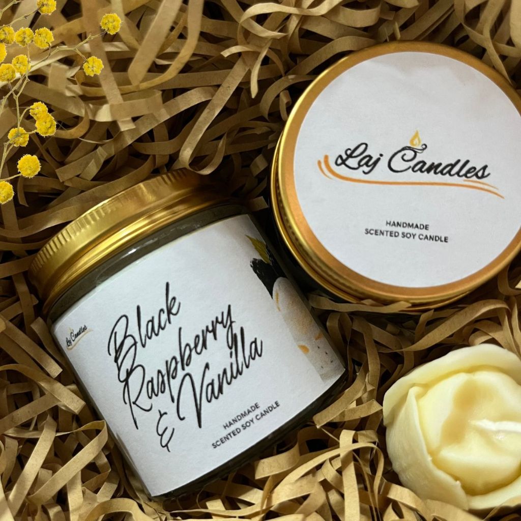 Scented Candle with Black Raspberry & Vanilla Scent in a Jar 100g ...