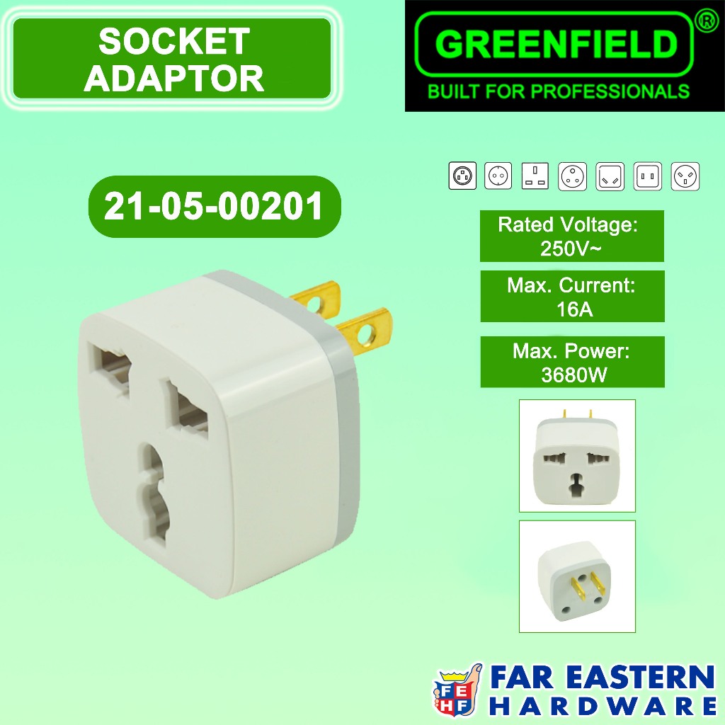 GREENFIELD Universal Socket Outlet Adaptor Electrical Adapter 21-05 ...