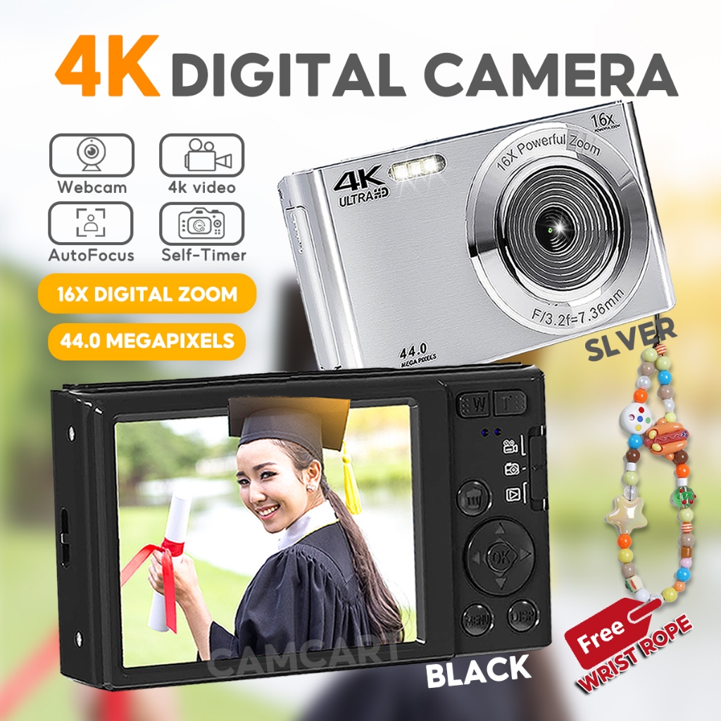 Portable 16X Digital Camera 4K HD Camera 64GB SD Card Selfie Digital