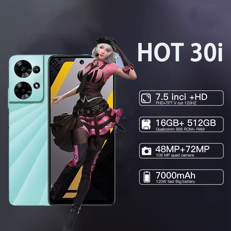 Cellphone HOT 30i Oringinal Phone 4GB+64GB/8GB+512GB 7.5Inch 5G Android ...