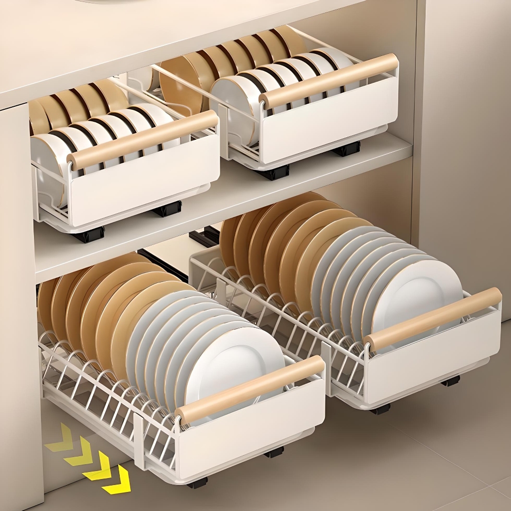 Kitchen Dish Storage Rack Pull-out Dish Storage Rack With Drain Tray ...