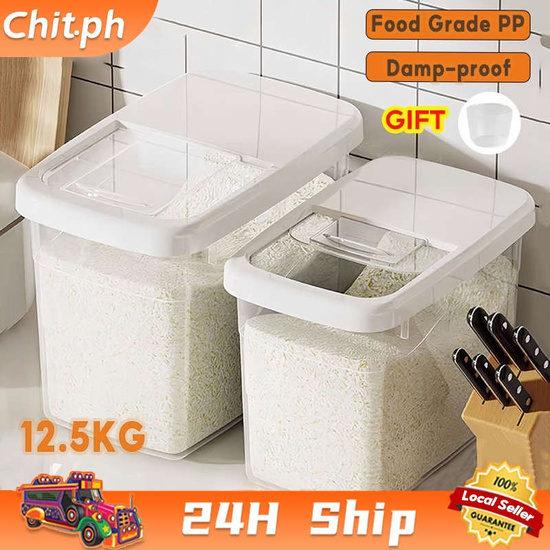 CHIT 12.5KG Rice Storage Box Kitchen Transparent Square Rice Bucket ...