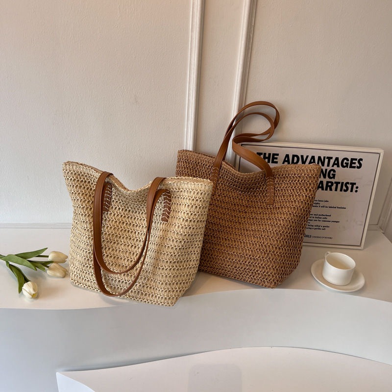 Straw Beach Tote Bag for Women Large Woven Bag with Zipper for Summer ...