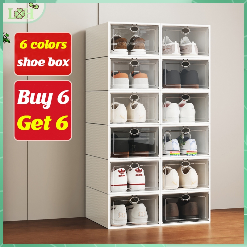 12PCS Hard Plastic Shoe Organizer Box Big Size Transparent Shoe Box ...