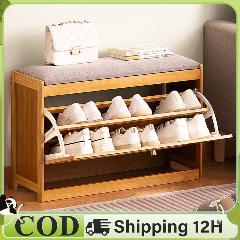 WoodLand Wooden Shoe Changing Stool Shoe Cabinet Shoe Storage Rack ...