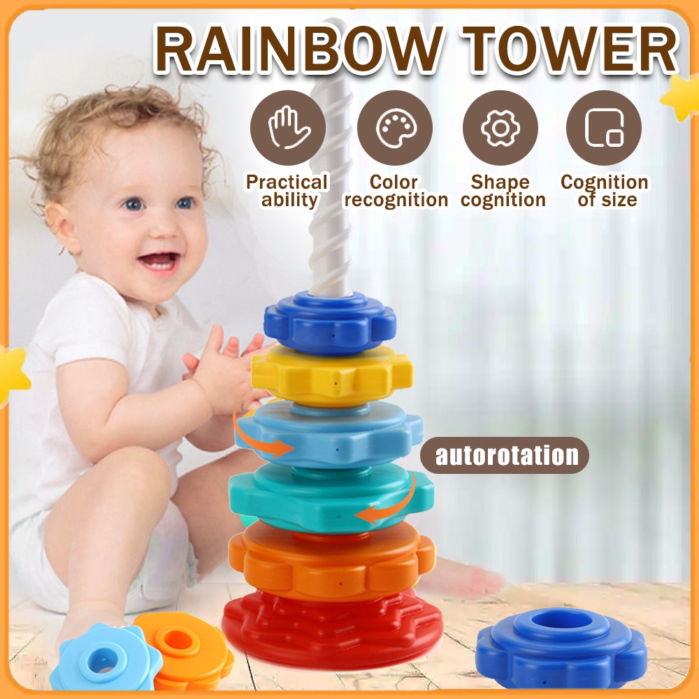 Educational Sprinning Stacking Toy Stacking Rings Baby Toy Montessori ...