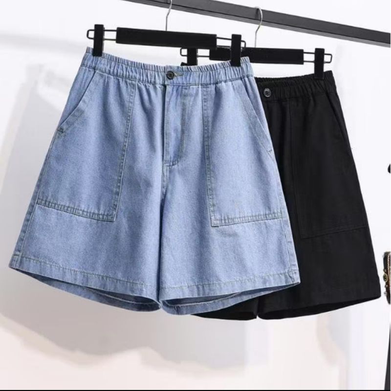 Shorts Plus size Women's Loose High waist Leg A-line jeans | Shopee ...