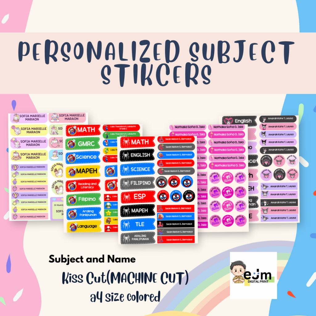 Personalized Subject/ and Name Stickers a4 size water proof ! | Shopee ...