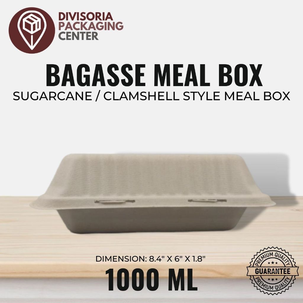 (10pcs) 1000ml Bagasse Sugarcane Big Mealbox Clamshell Takeout box/ Eco ...