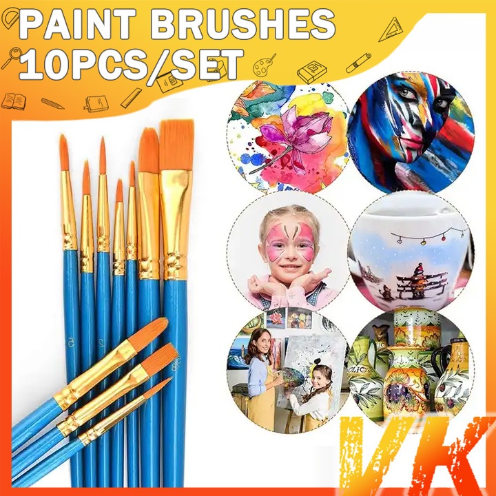 VK Real Wooden 10pcs Artist Brush Set Various Type Premium Acrylic ...