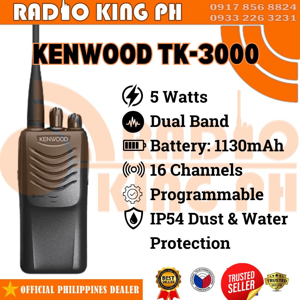 Kenwood TK3000, 16 Channel UHF, 4 Watt, Slim, Dust Resistant Two Way ...