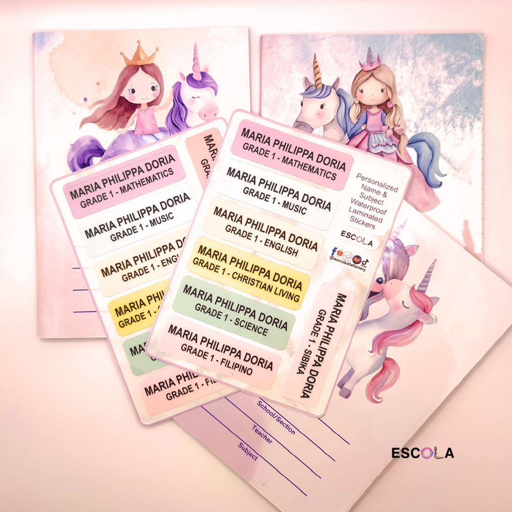 PERSONALIZED, CUSTOMIZED Name & Class Subject Stickers (Unicorn Colors ...
