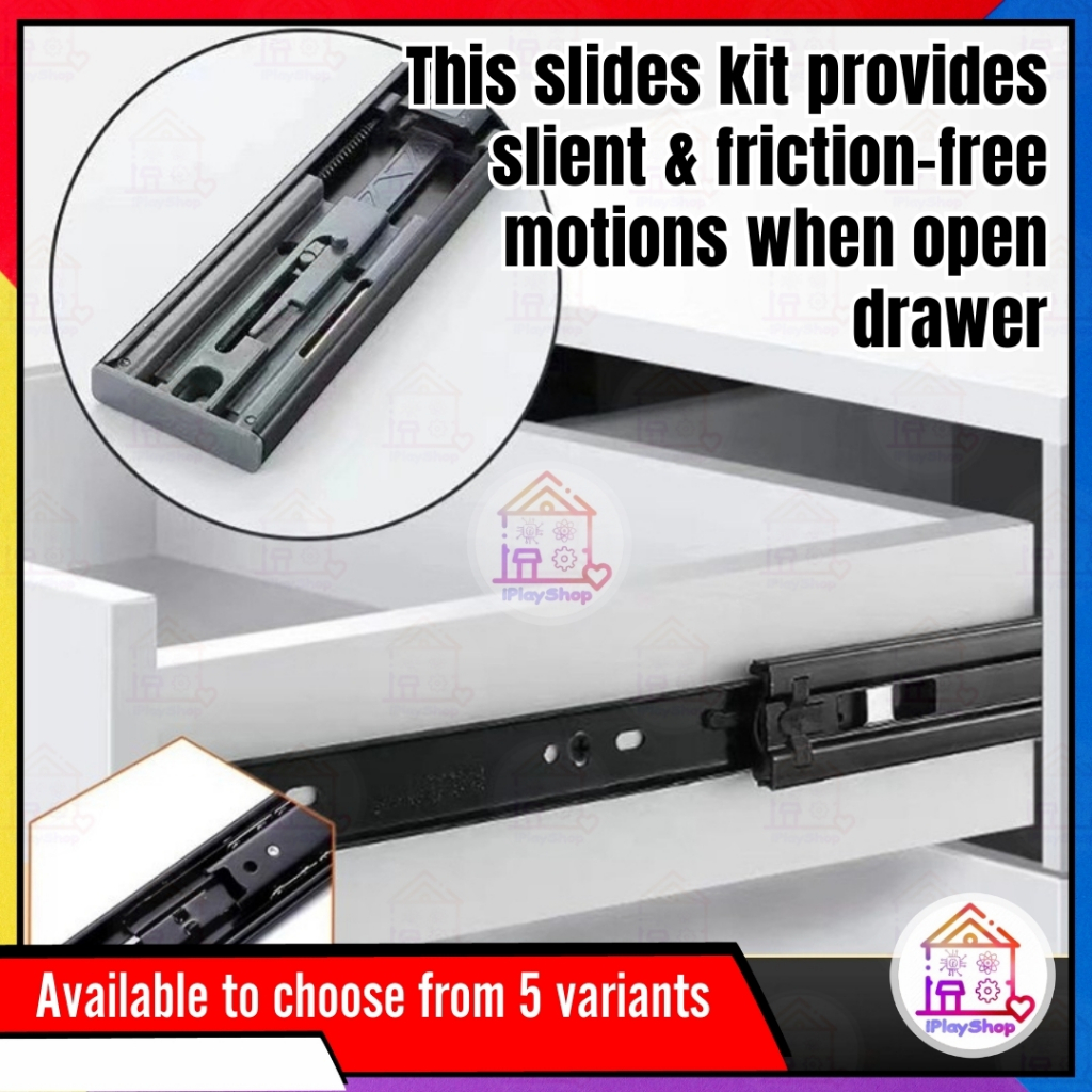 2Pcs Per Set Desk Drawer Slide Rail Heavy Duty Three Section Fold Ball ...