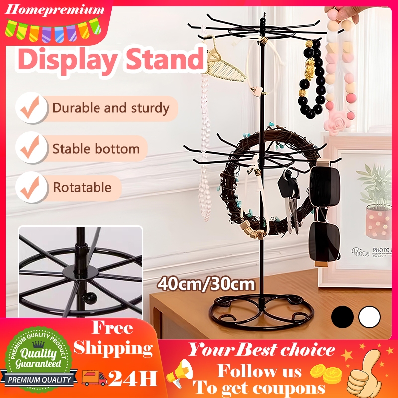 2 Layer Rotating Rack For Necklace Jewelry Display With Hook Metal ...