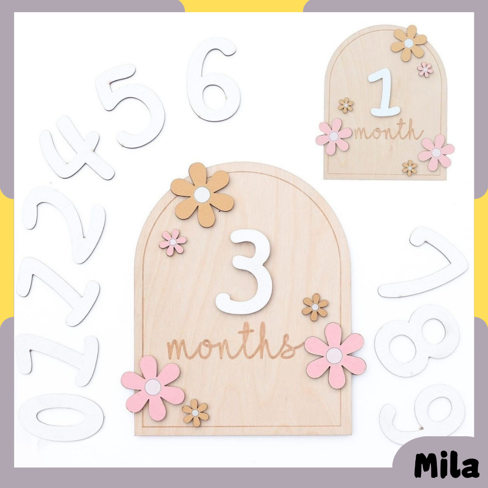 1 Set Baby Monthly Milestones Card Record Baby Growth Wooden Photo ...