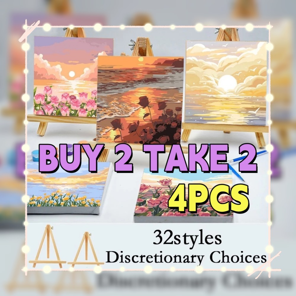 4PCS Digital Oil Paint By Numbers 20X20cm Canvas Frame Number Painting ...