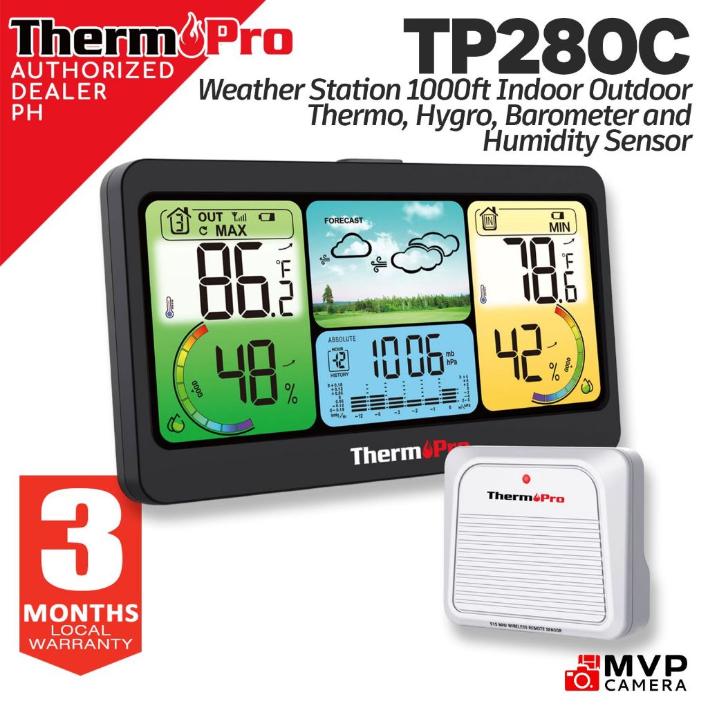 THERMOPRO TP280C Weather Station 1000ft Indoor Outdoor Thermometer ...