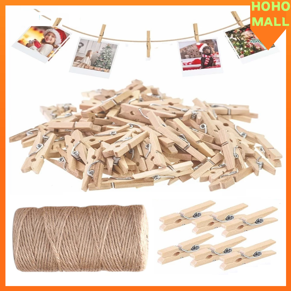 100M Diy Jute Twine Burlap String Hemp Rope 50Pcs Clips Gift Wrapping ...