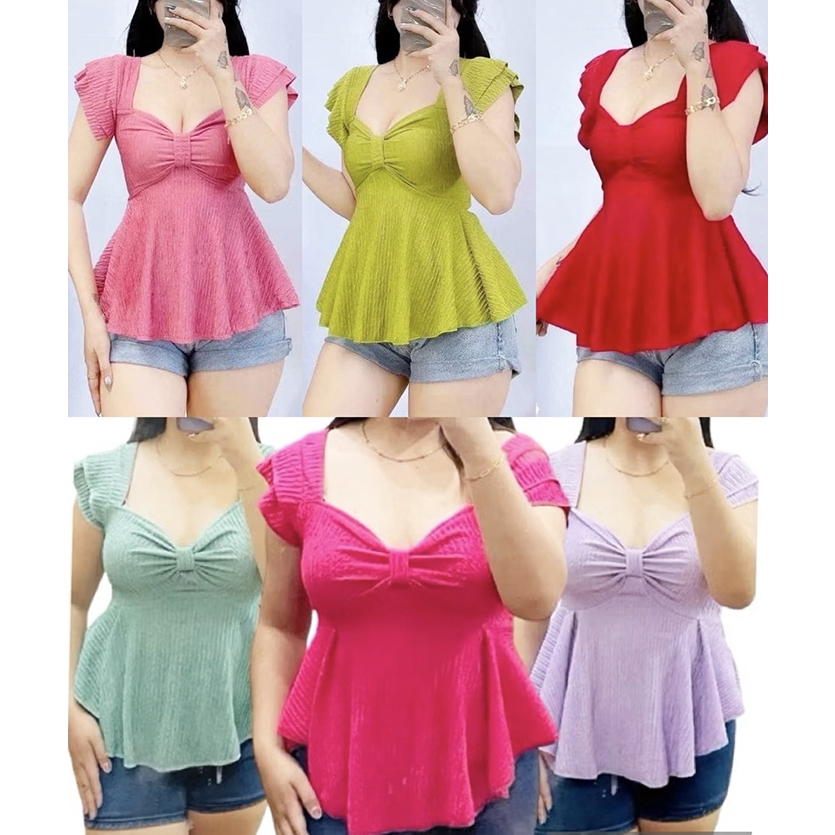 BIZTREE 00051 NEW Blouse ON Trend Sexy Barbara Ribbon Peplum Tops ...