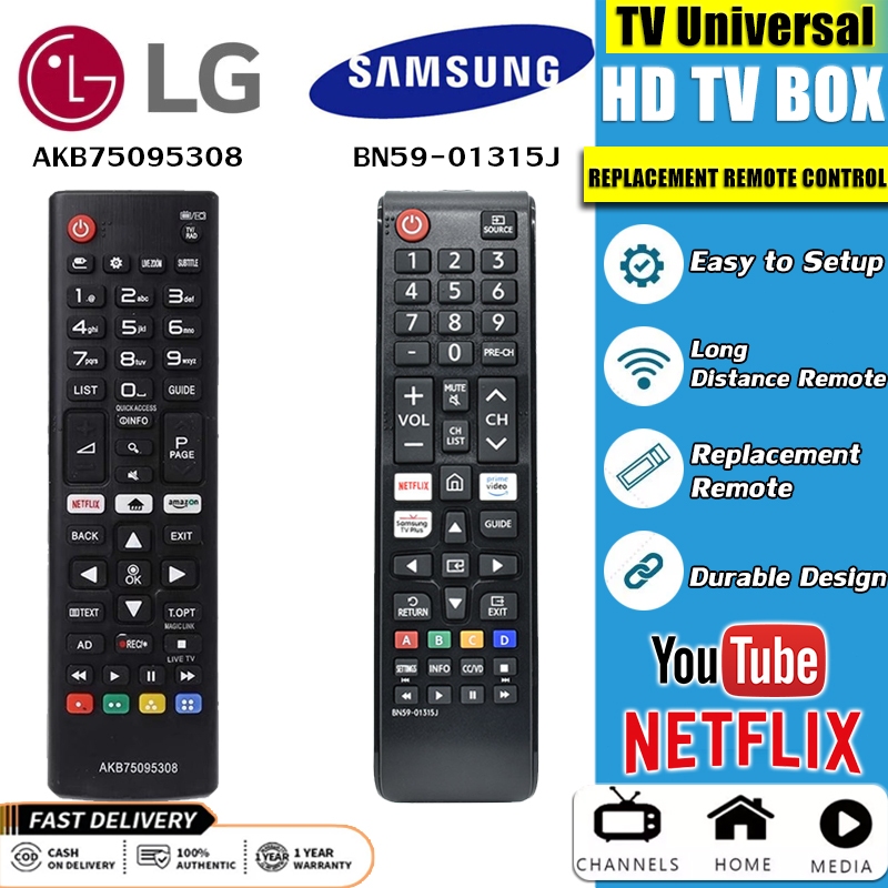 Universal 99% Samsung/LG TV Remote Control Samrt TV Remotes Control Fit ...