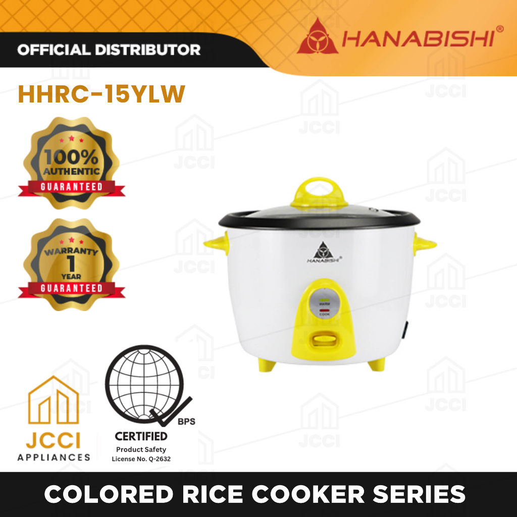 Hanabishi Colored Rice Cooker Series Yellow Glass Cover 7 Cups Original ...