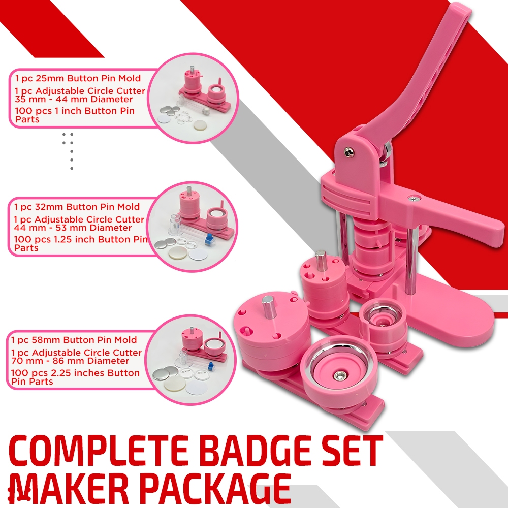 (Package) Pink Set Badge Pin Maker Machine with 25mm | 32mm | 58mm Mold ...