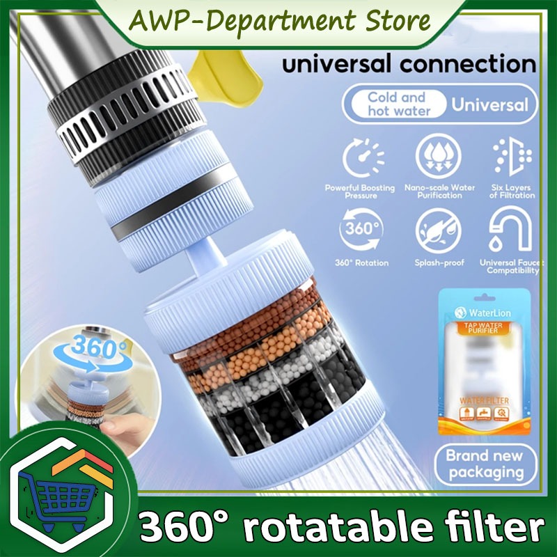 6 Layer Filtration 360 Degree Faucet Filter Splash-proof Shower Tap ...