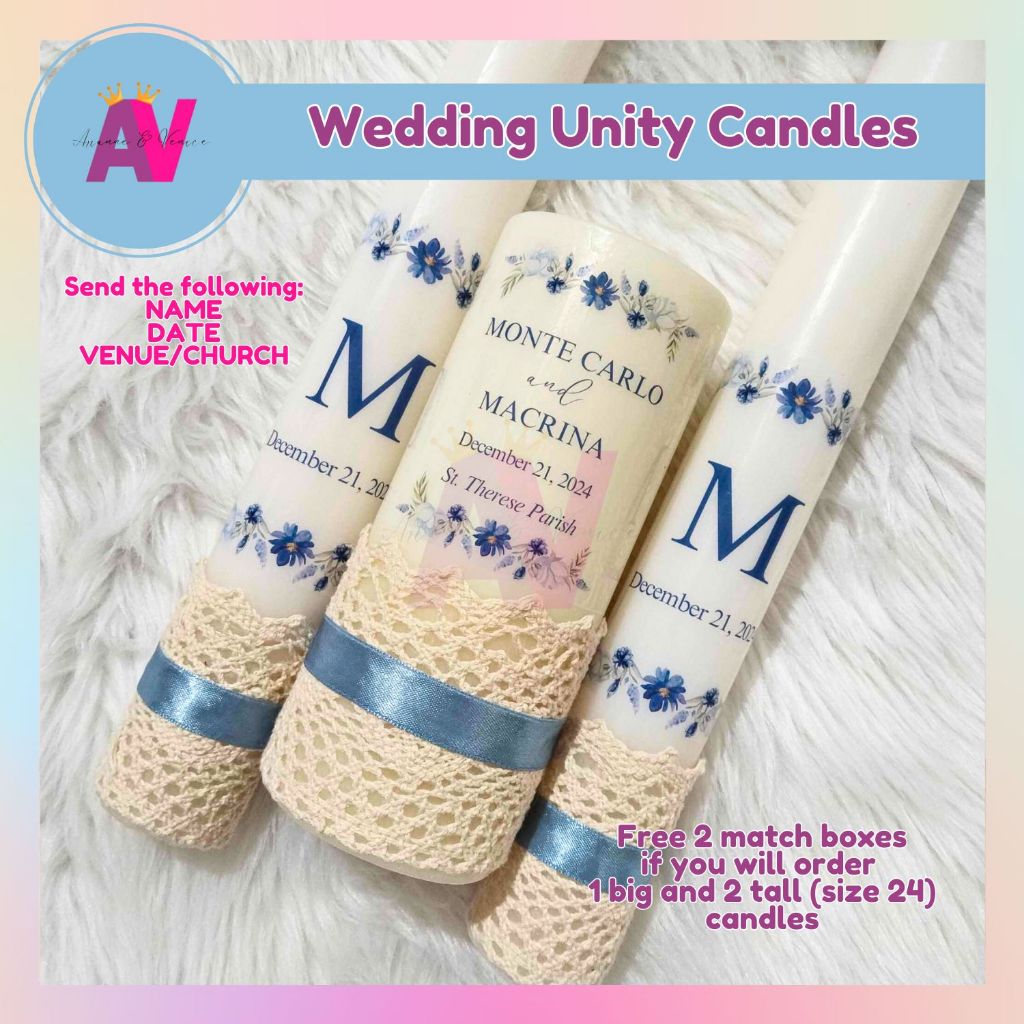 Customized Wedding Unity Candle with Name for Ceremony with Dusty Blue ...