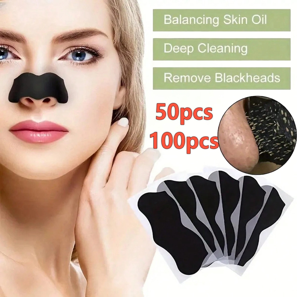 50pcs Charcoal Blackhead Strip Mask Deep Pore Cleaner for Nose Acne ...