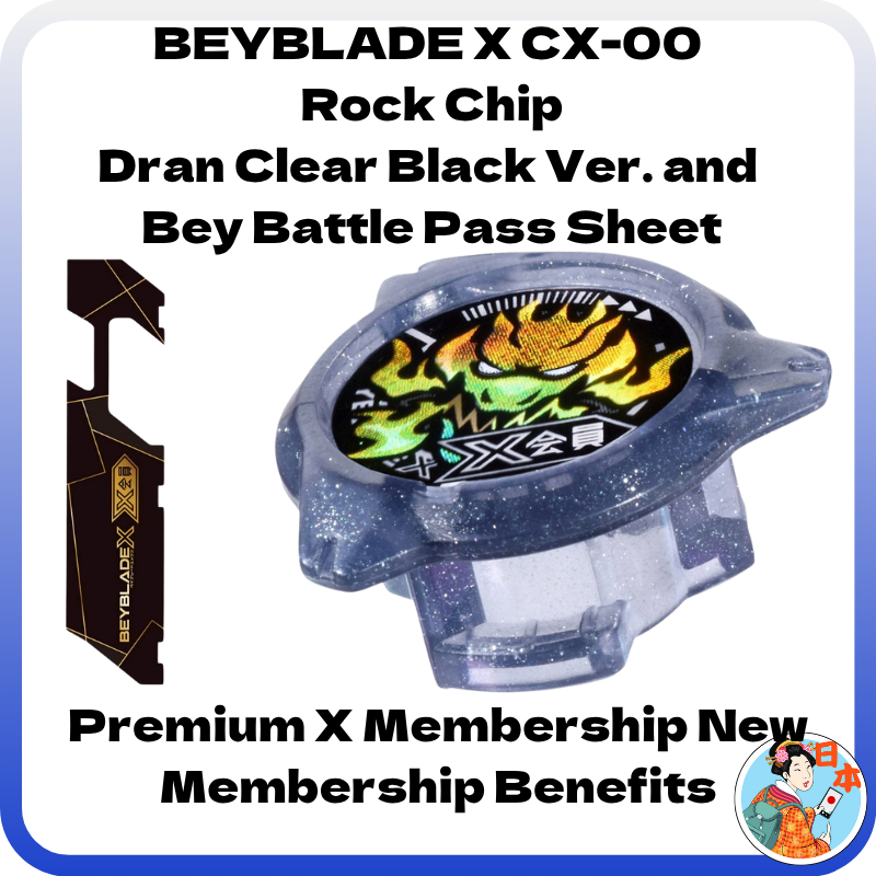 BEYBLADE X CX-00 Rock Chip/Dran Clear Black Ver. and Bey Battle Pass ...